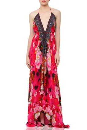 Pink Floral Print Maxi Dress