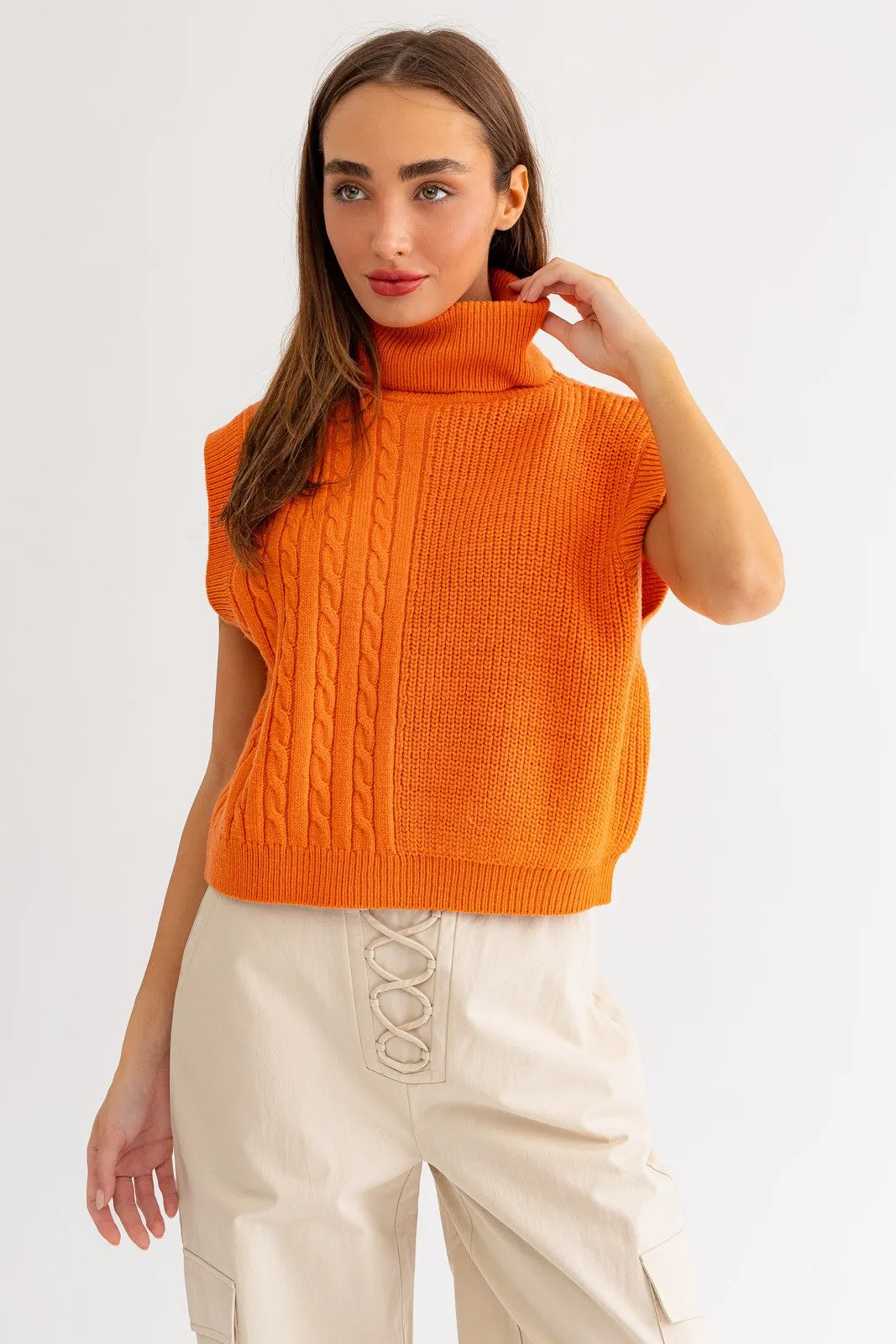 "Pumpkin Pie" Orange Sleeveless Turtleneck Sweater