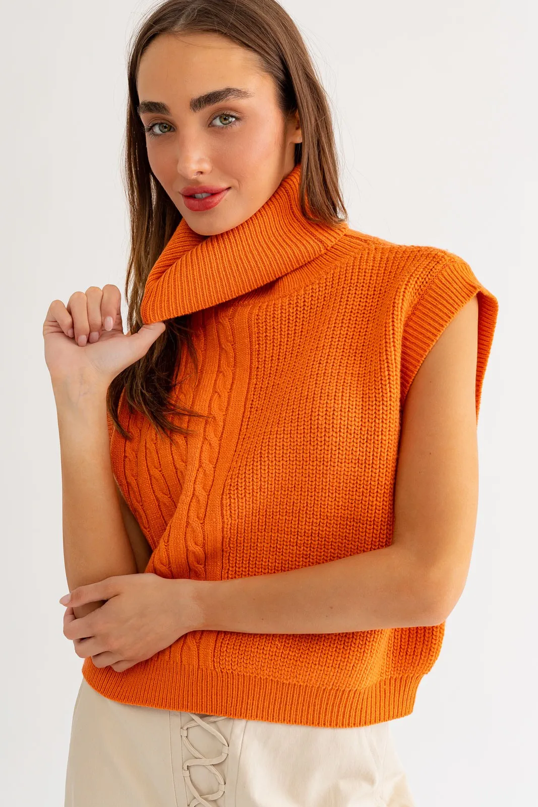 "Pumpkin Pie" Orange Sleeveless Turtleneck Sweater