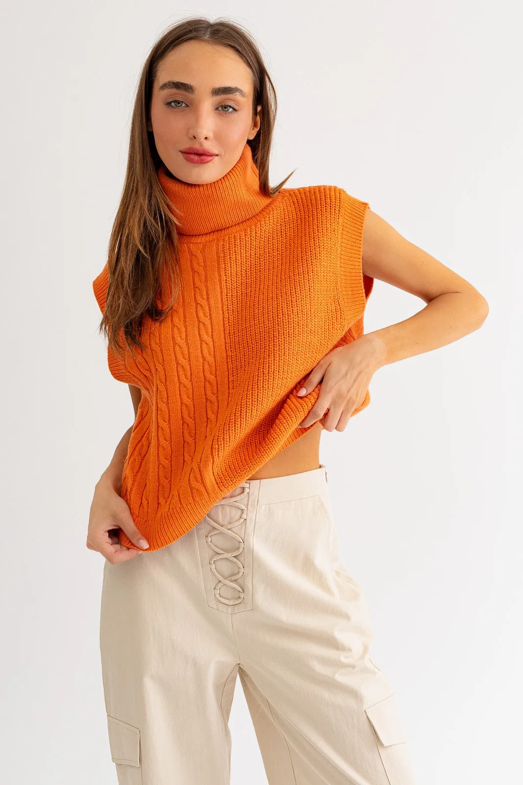 "Pumpkin Pie" Orange Sleeveless Turtleneck Sweater