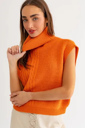 "Pumpkin Pie" Orange Sleeveless Turtleneck Sweater