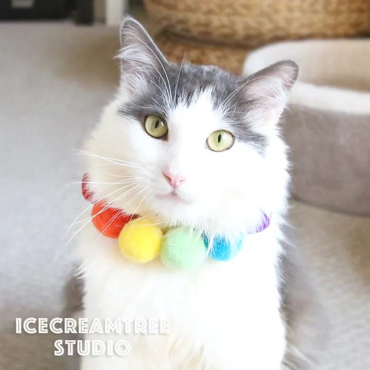 Red PomPom Necklace - Elastic Pet Collar