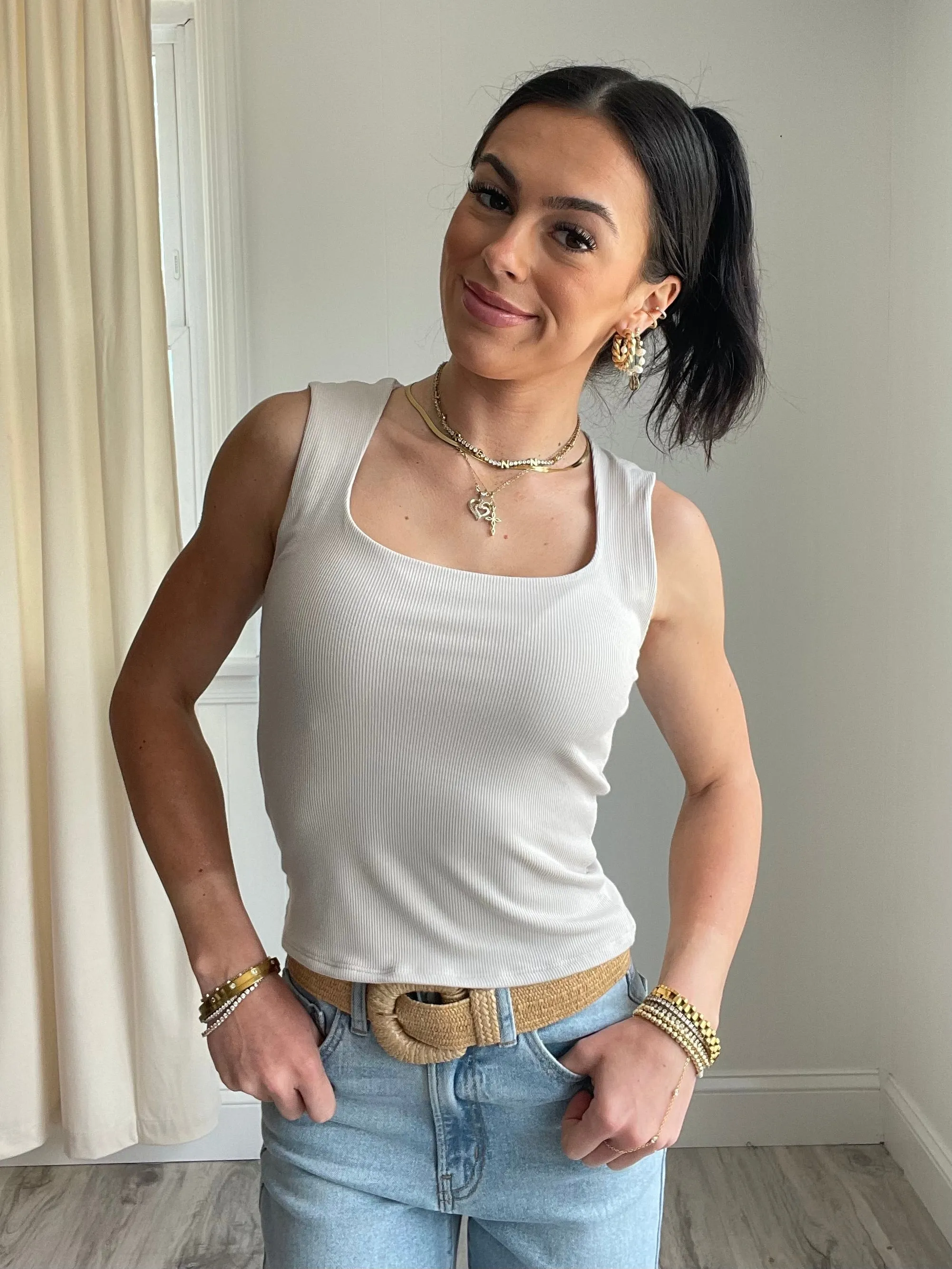 Riley Rib Knit Square Neck Tank Top
