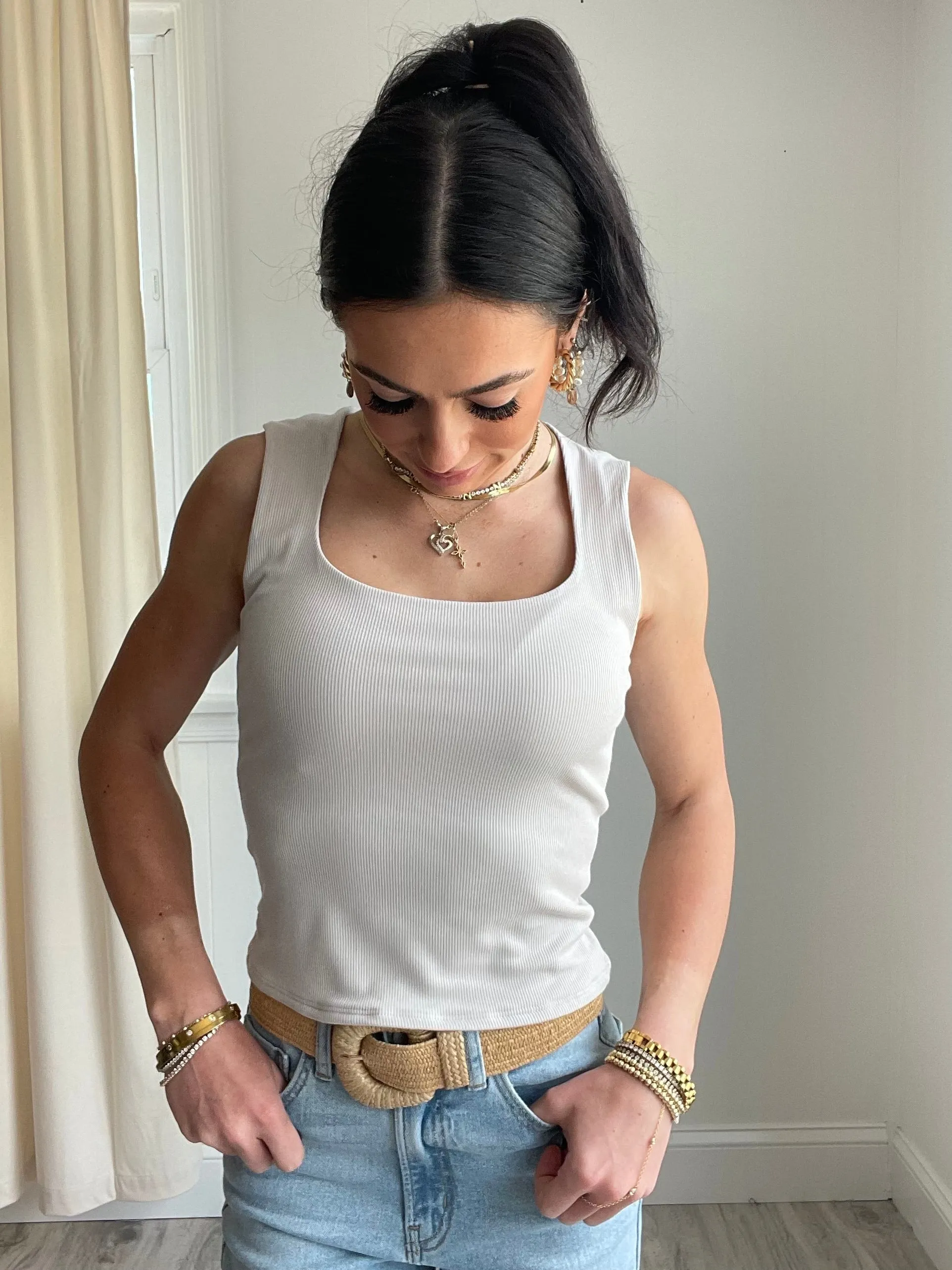 Riley Rib Knit Square Neck Tank Top