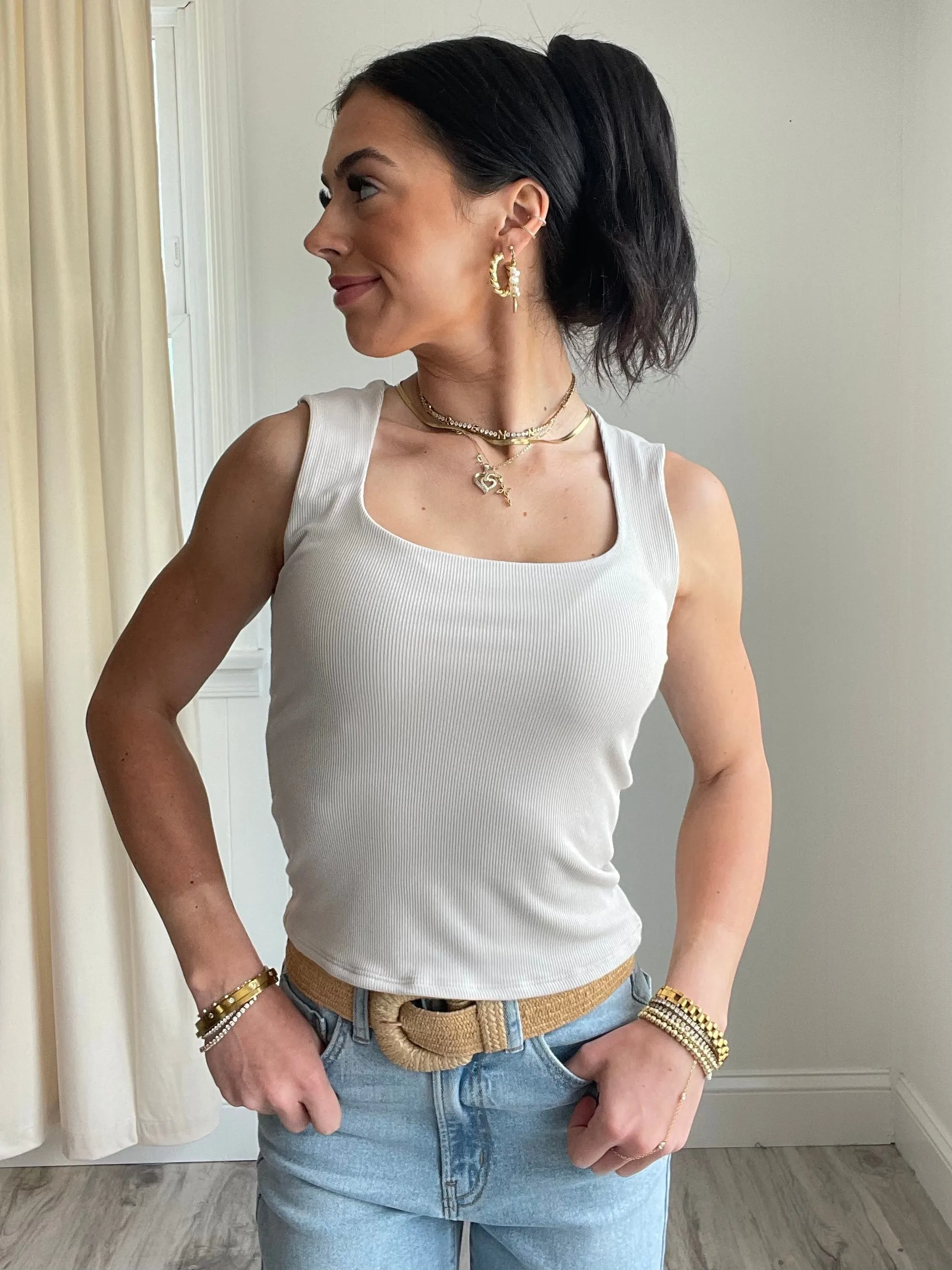 Riley Rib Knit Square Neck Tank Top