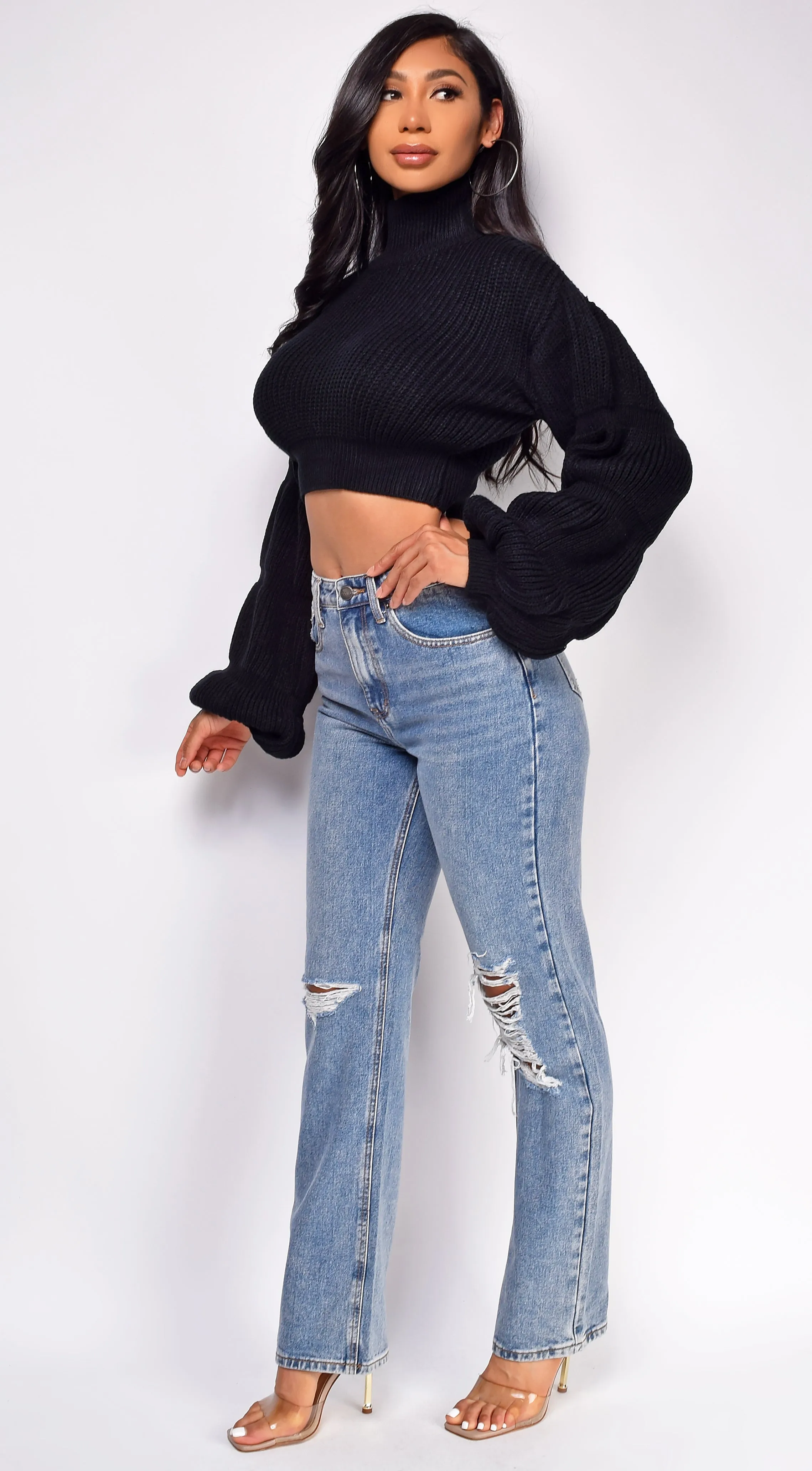 Rochelle Blue Mid Wash Distressed Straight Leg Denim Jeans
