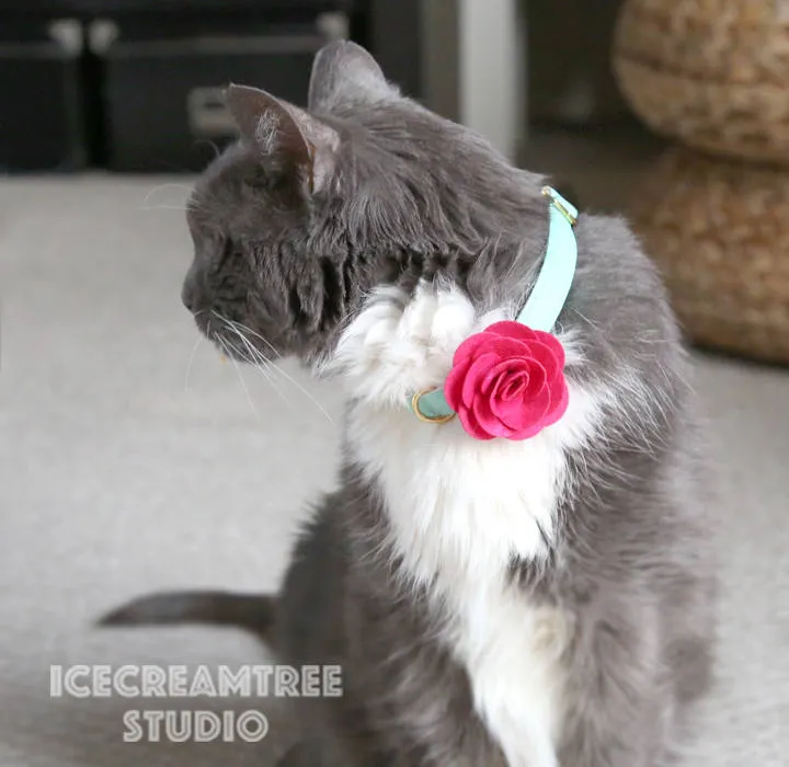 Round Felt Turquoise Flower Collar Slide On - Small Flower Collar Accessory