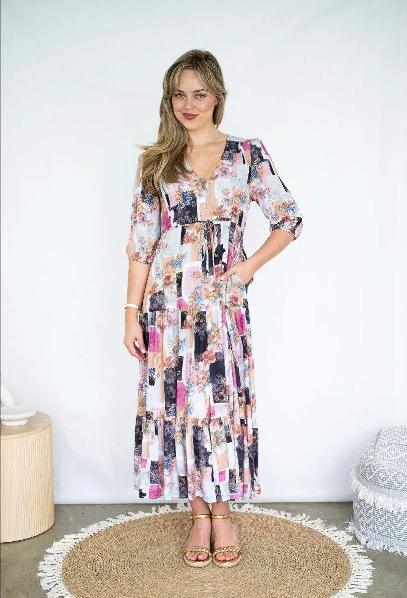 Selma Maxi Dress: Petal Patch Print