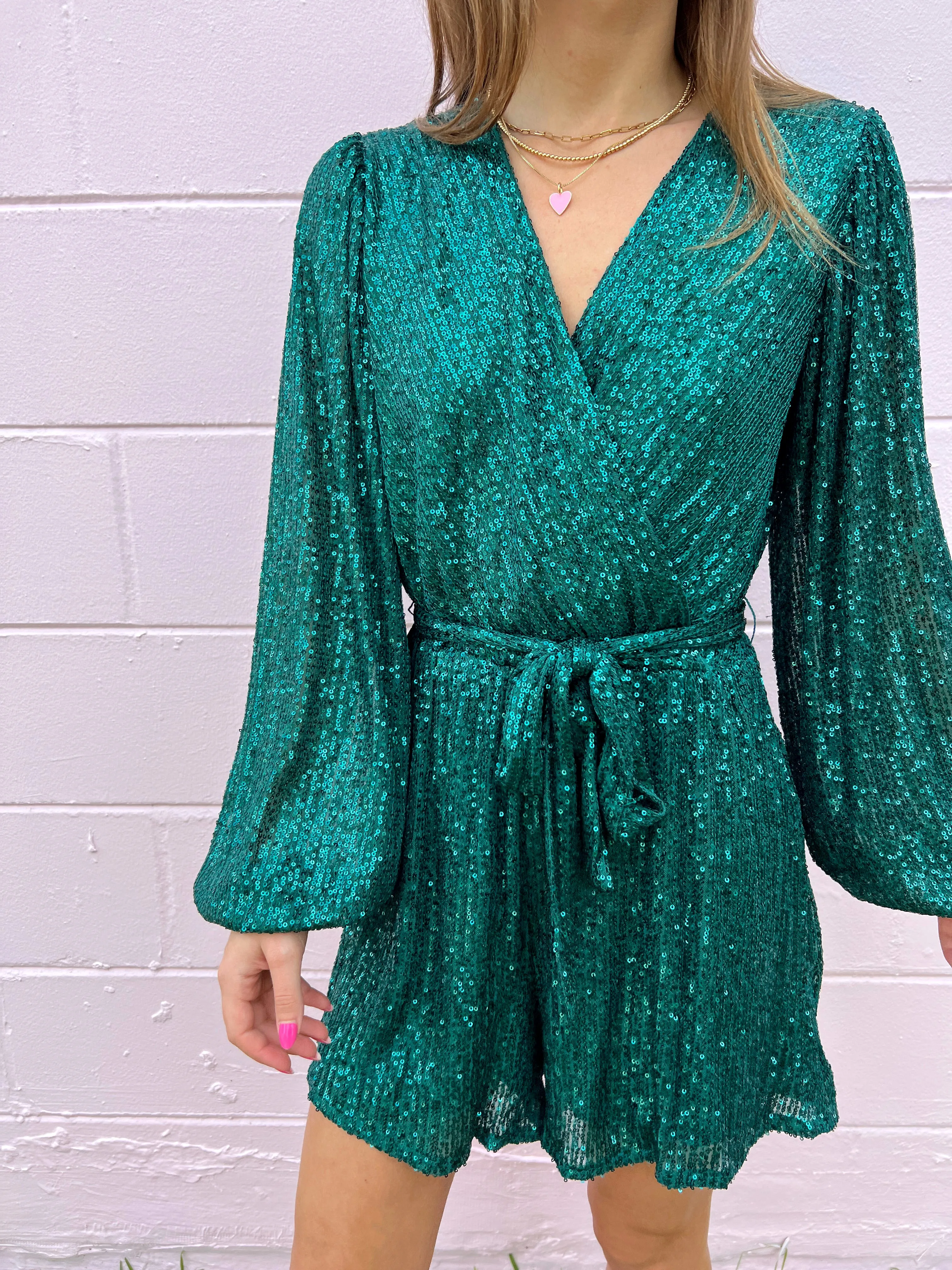 She Shines Green Sequin Romper