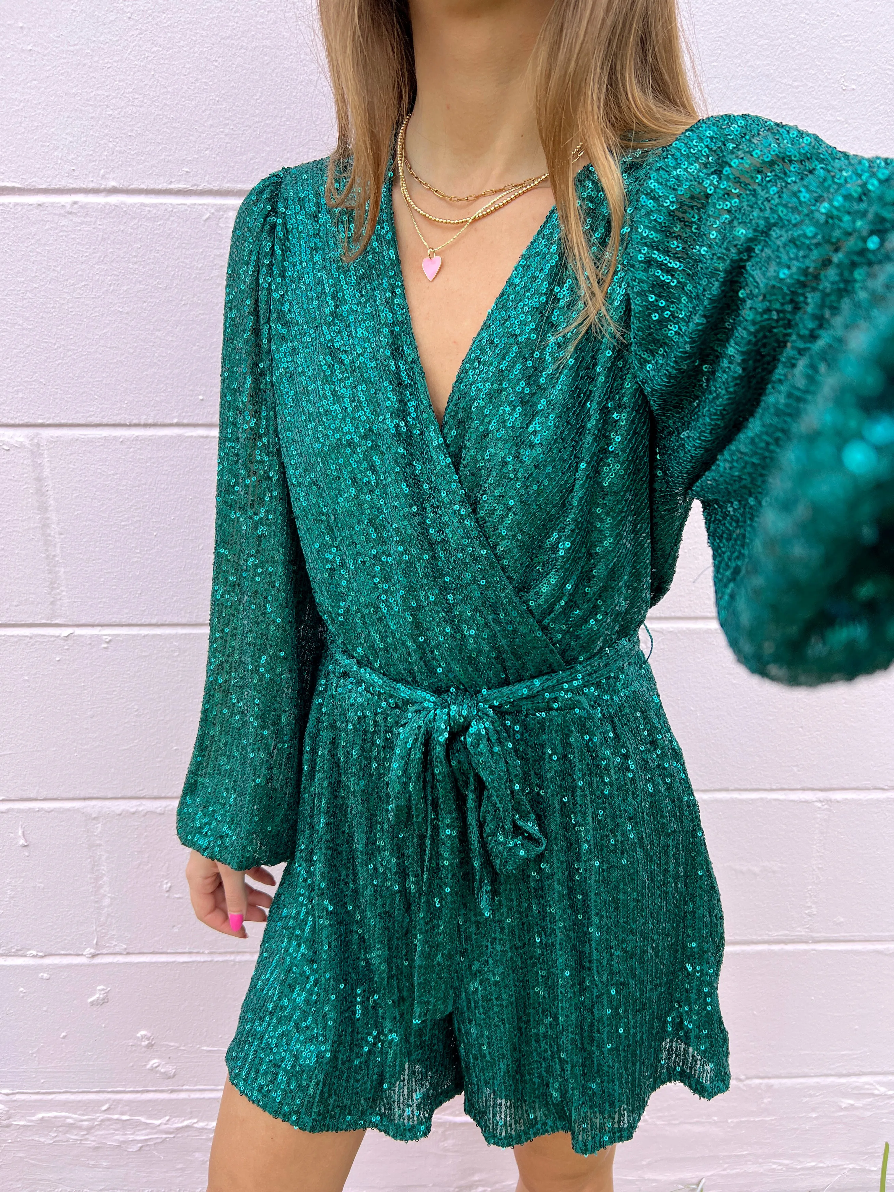 She Shines Green Sequin Romper