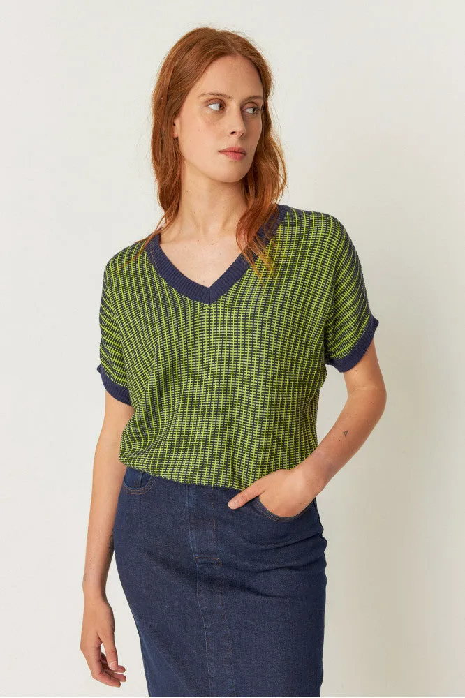 SKFK Kloe Navy & Green Knit Top