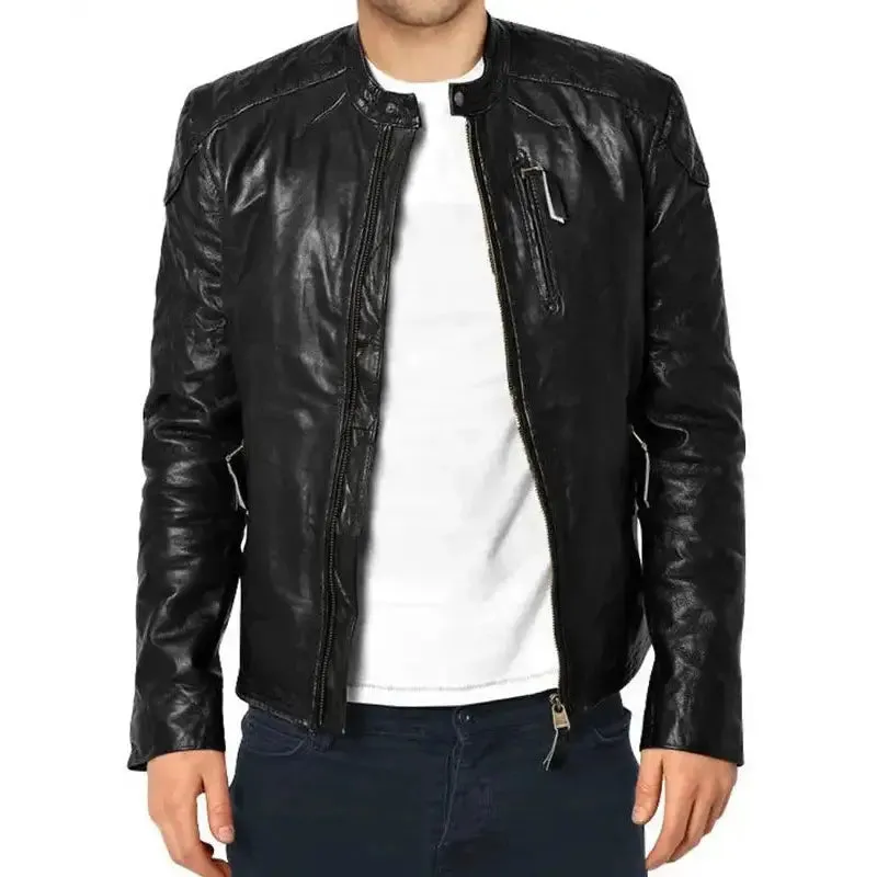Slim Fit Men's Black Leather Biker Jacket