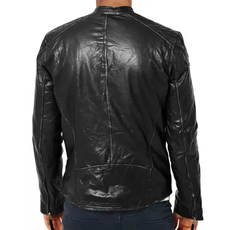 Slim Fit Men's Black Leather Biker Jacket