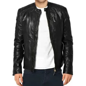 Slim Fit Men's Black Leather Biker Jacket