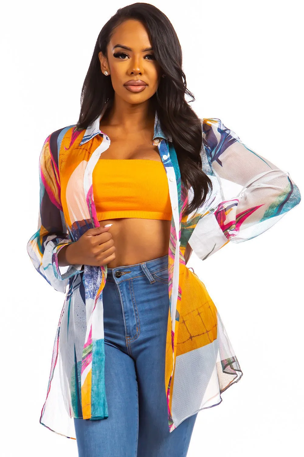Sofia long print blouse with top