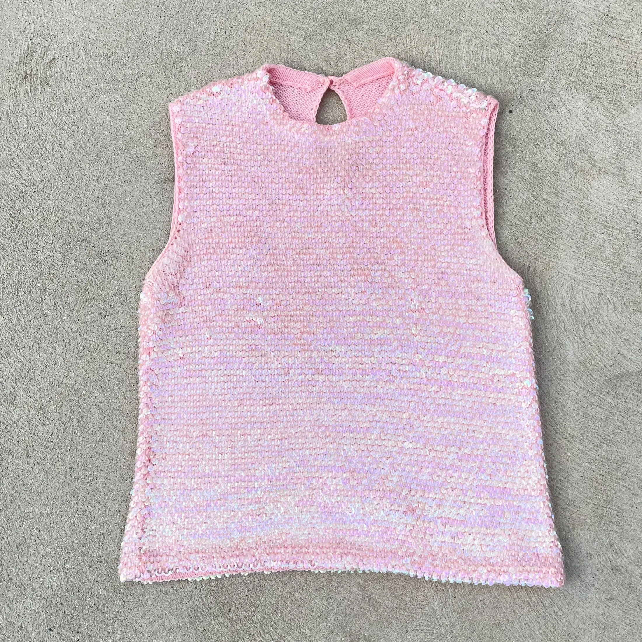 SOLD Vintage 60s Pink Sequin Sleveless Sweater/Top S