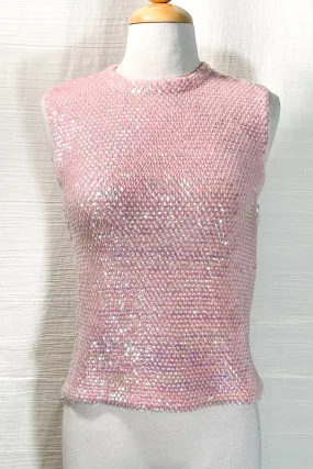 SOLD Vintage 60s Pink Sequin Sleveless Sweater/Top S