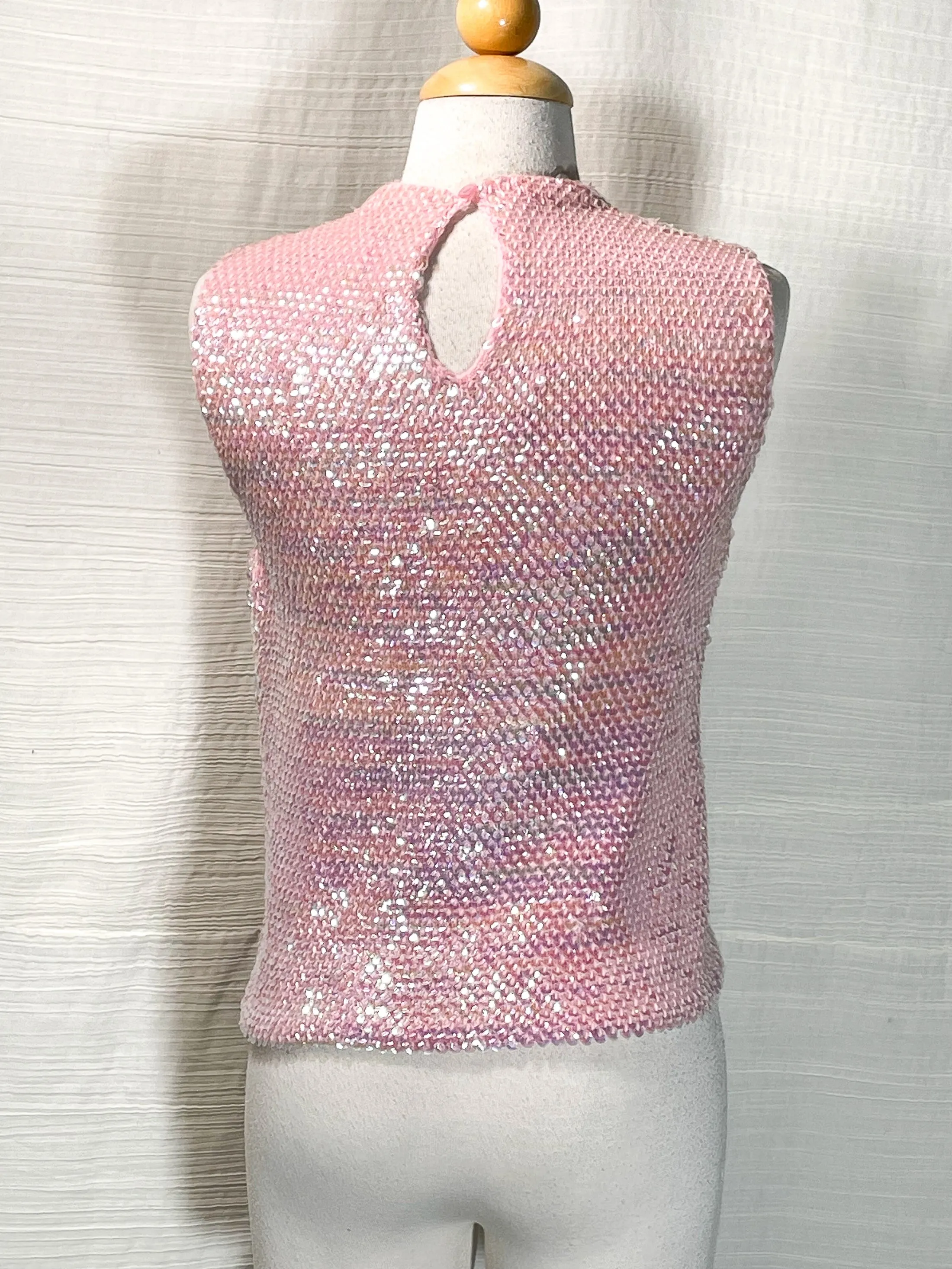 SOLD Vintage 60s Pink Sequin Sleveless Sweater/Top S