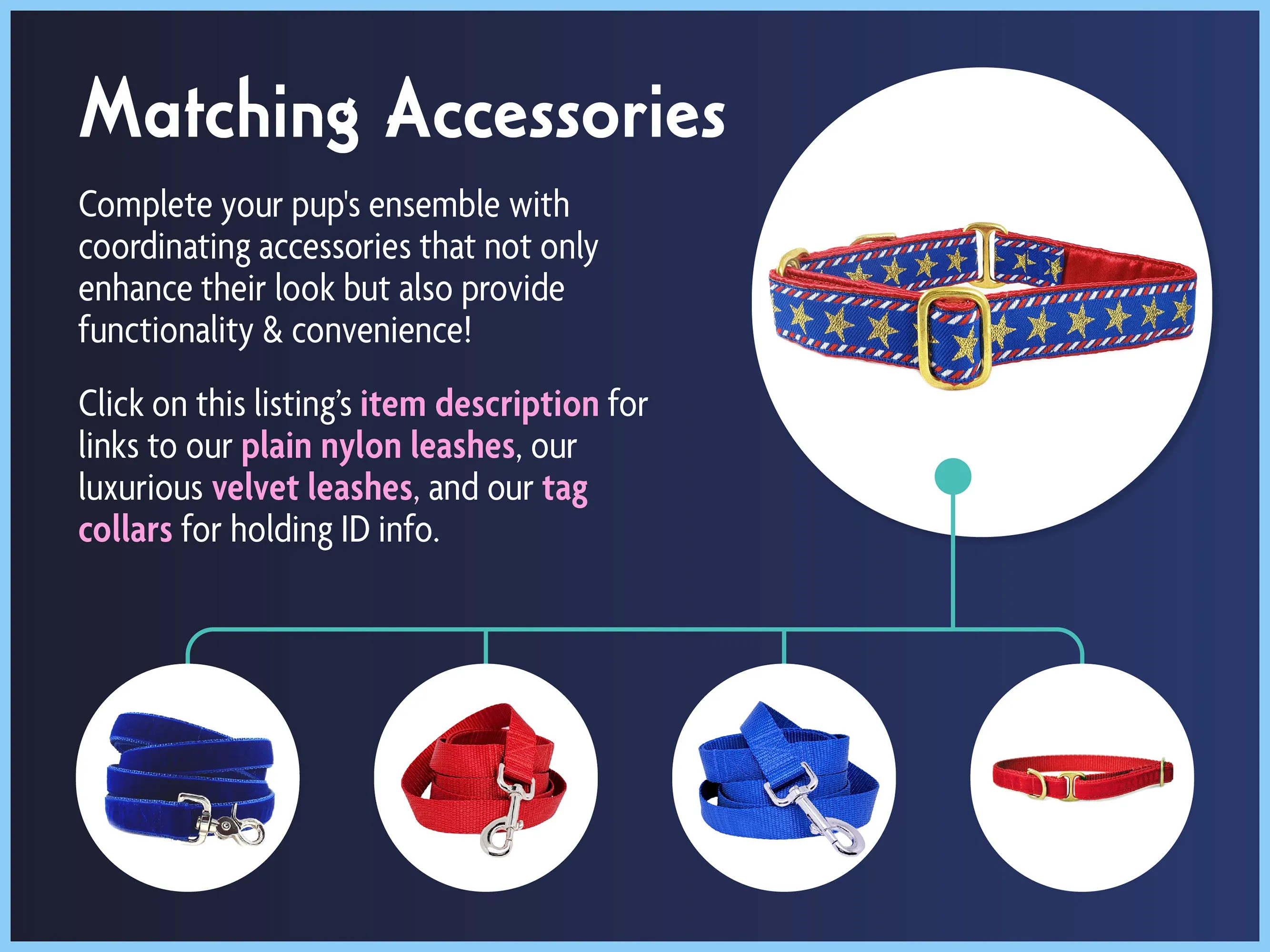 Stars & Stripes in Red, White & Blue - Martingale Dog Collar or Buckle Dog Collar - 1" Width