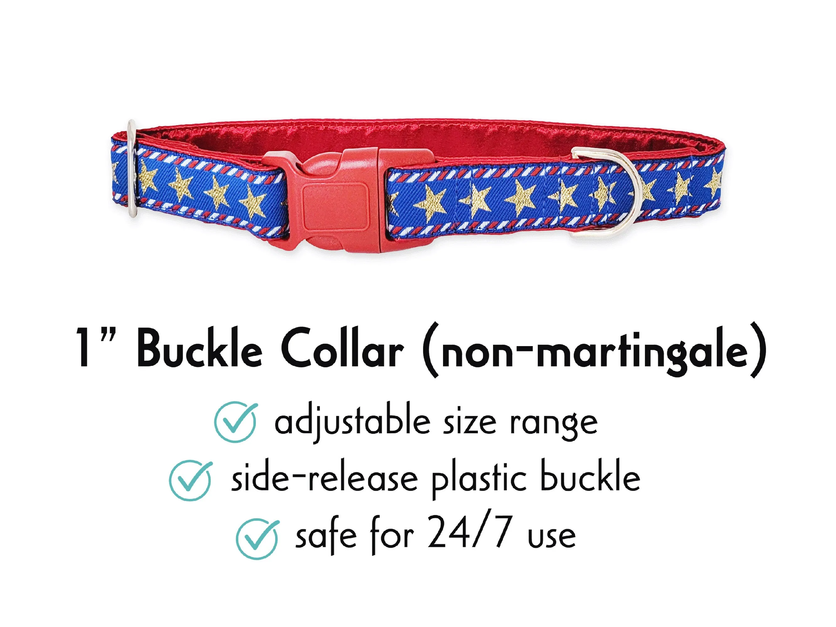 Stars & Stripes in Red, White & Blue - Martingale Dog Collar or Buckle Dog Collar - 1" Width