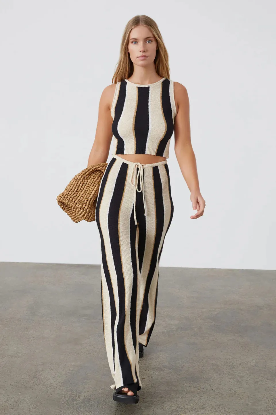 STONE STRIPE ORGANIC COTTON BLEND KNIT CROP TOP