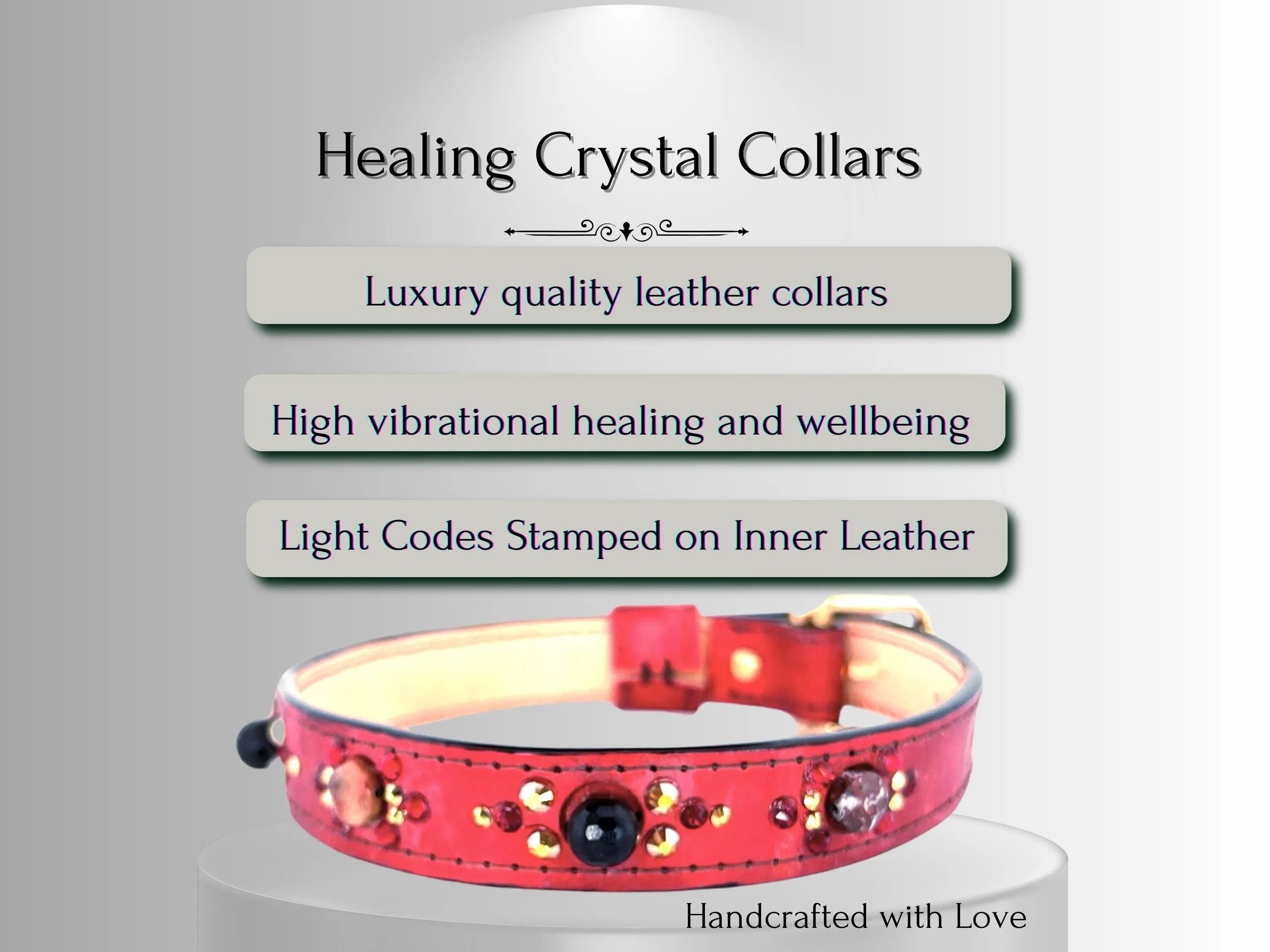 Strength & Vitality Support - Healing Crystal Collars - Red Metallic Leather SV102