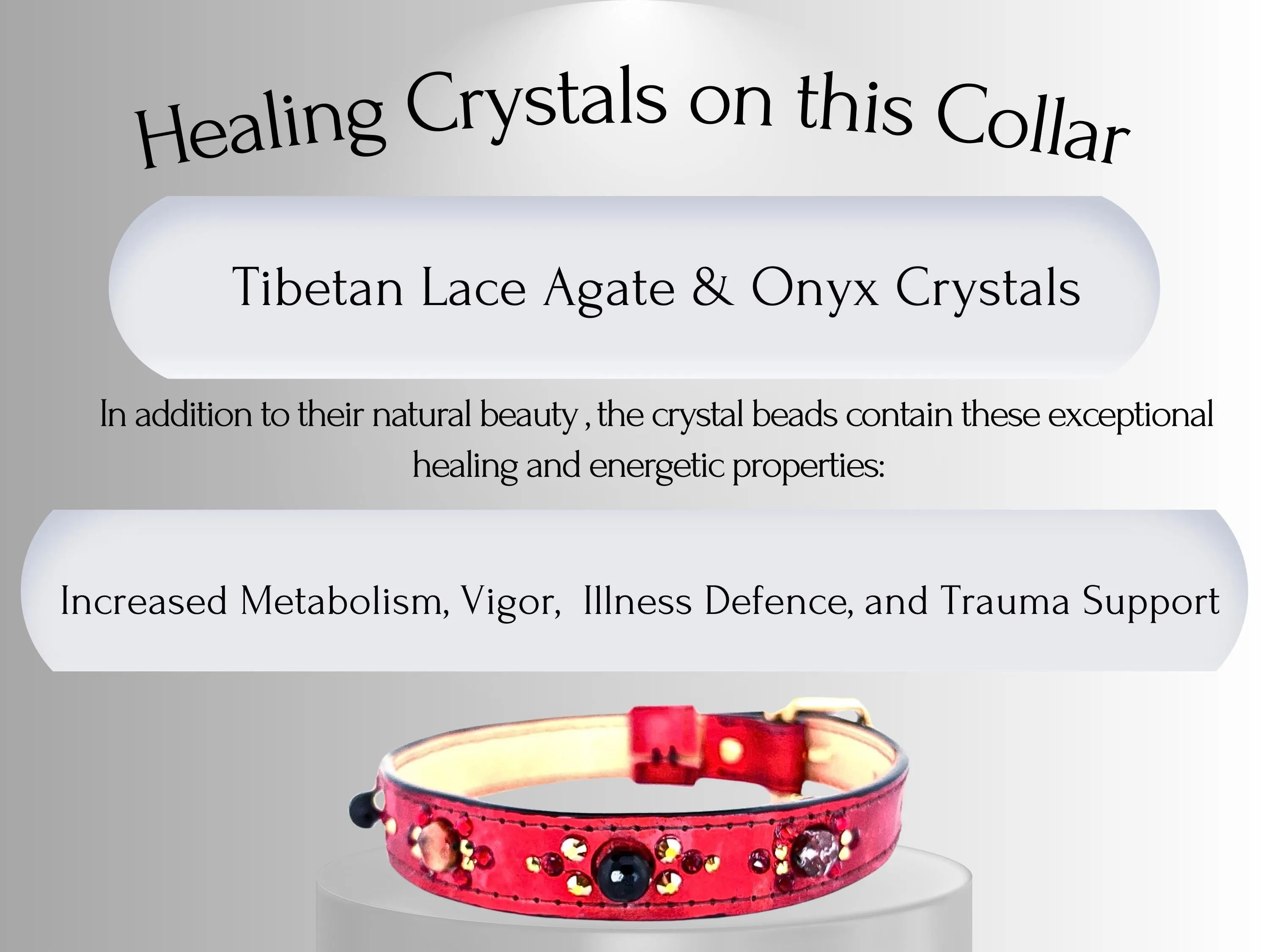 Strength & Vitality Support - Healing Crystal Collars - Red Metallic Leather SV102