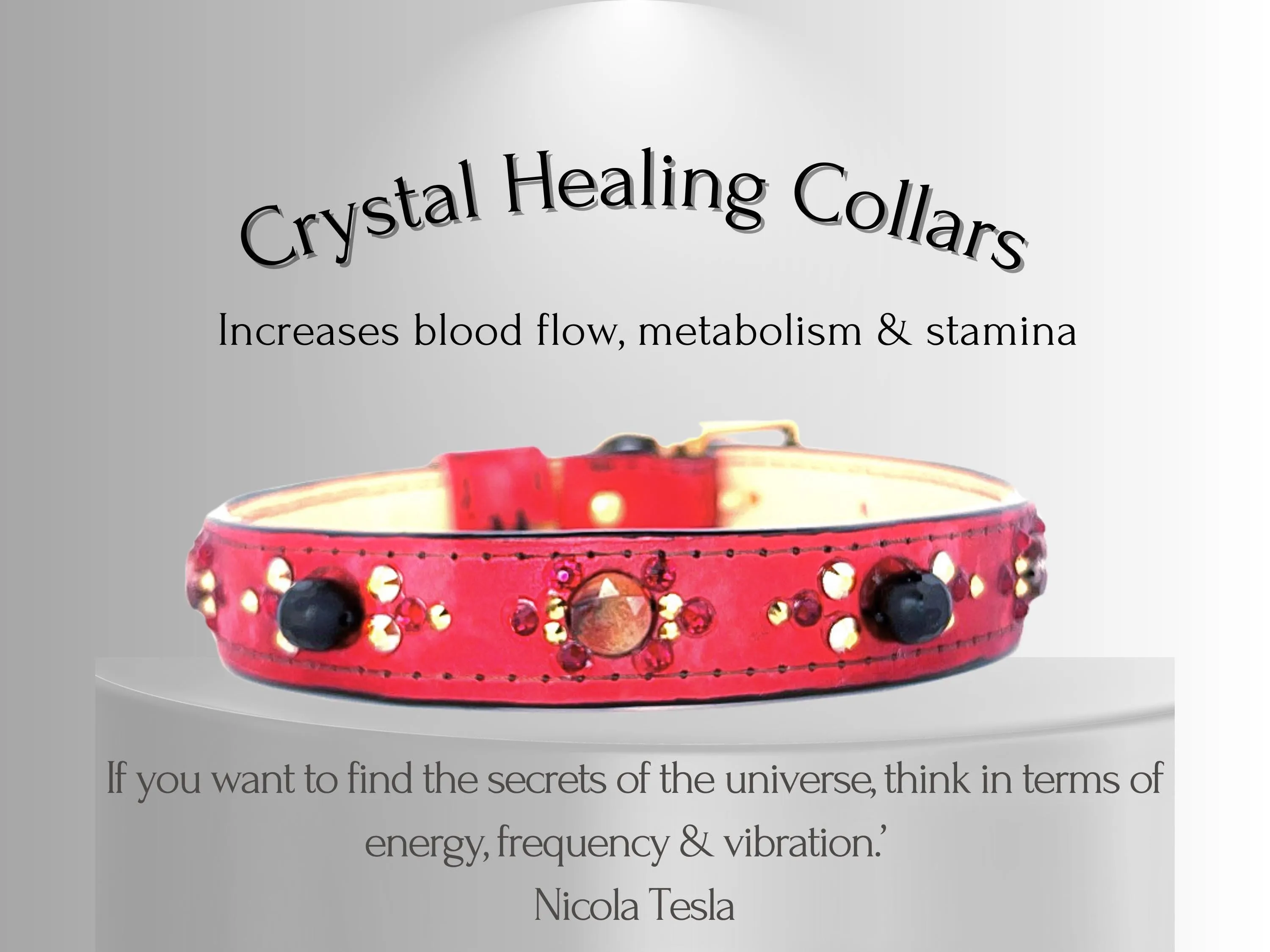 Strength & Vitality Support - Healing Crystal Collars - Red Metallic Leather SV102
