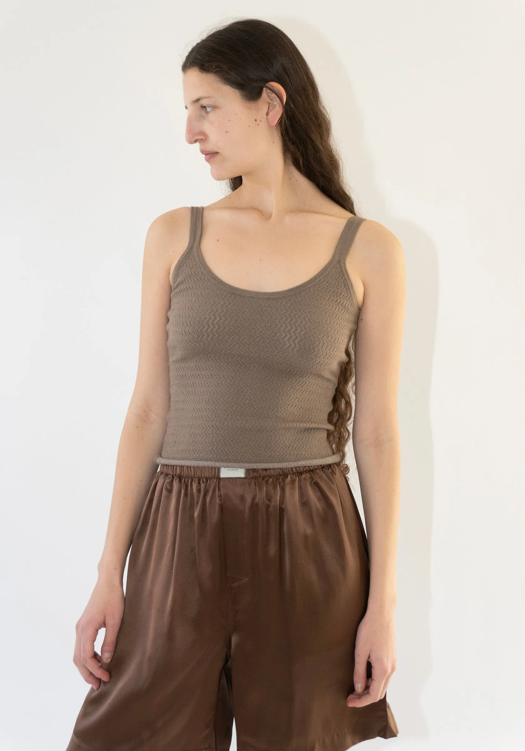 Stretch Pointelle Cami in Earth