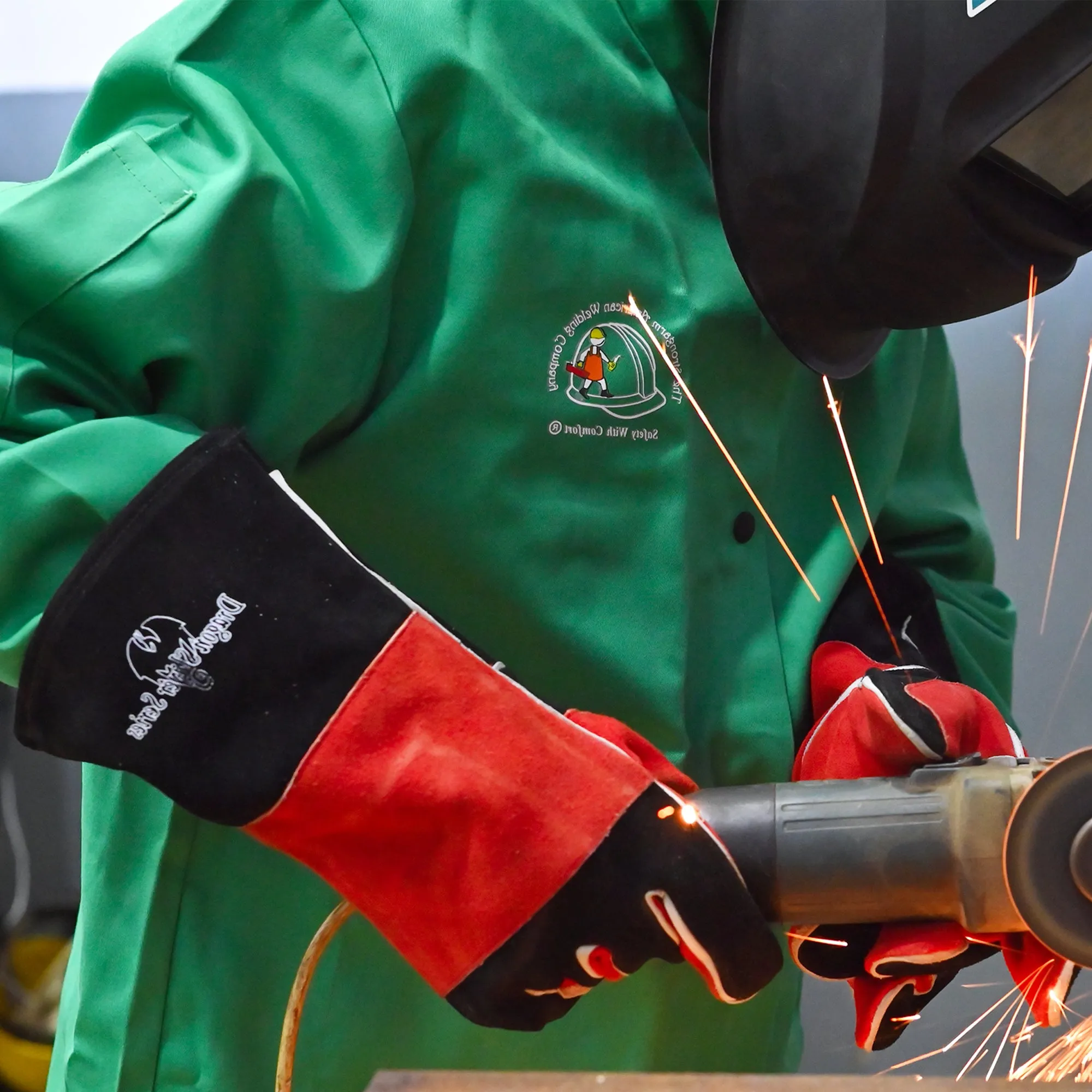 Strongarm FR Welding Jacket Green Arc-Rated Work Jacket with 9oz FR Cotton & Buttoned Sleeves 30" Men & Women