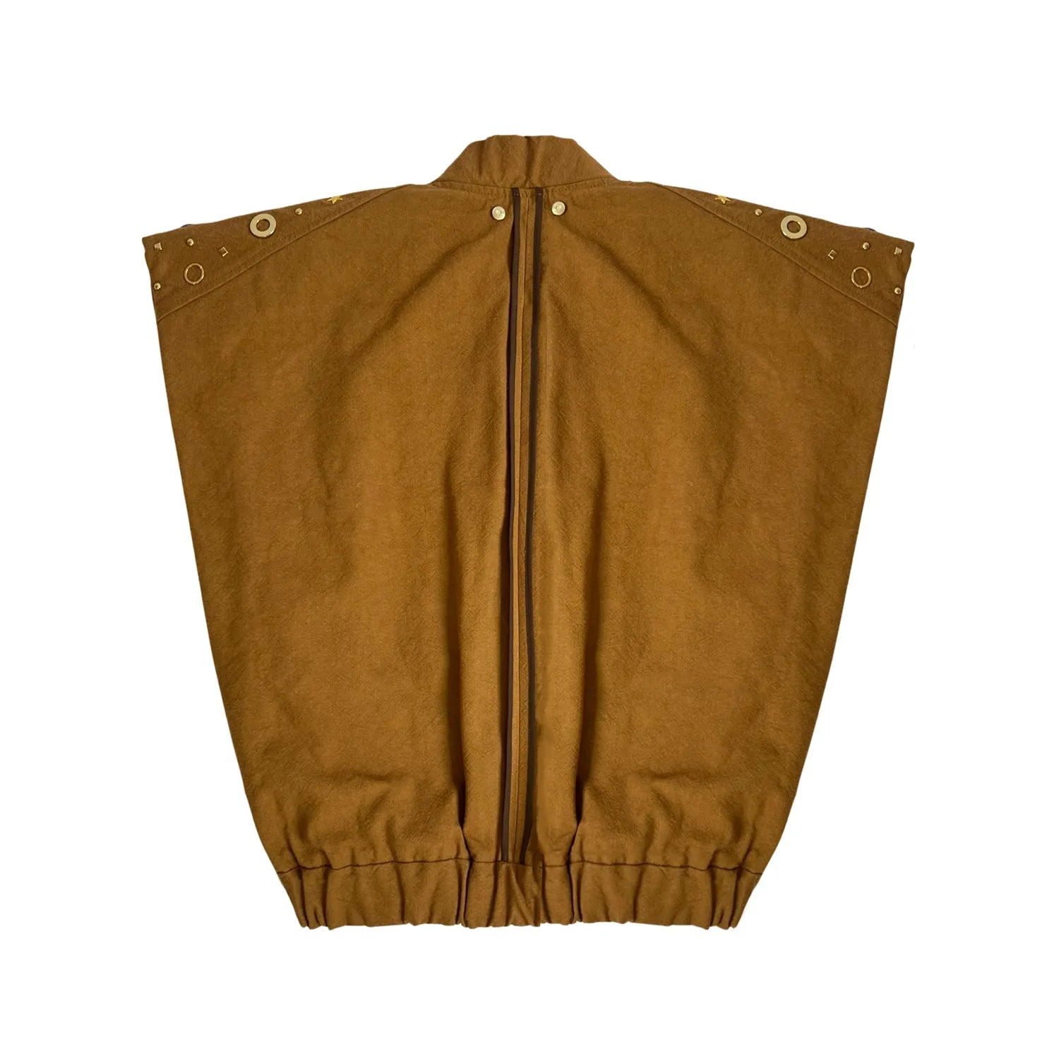 Studded Sleeveless Bomber Jacket in Tan Brown