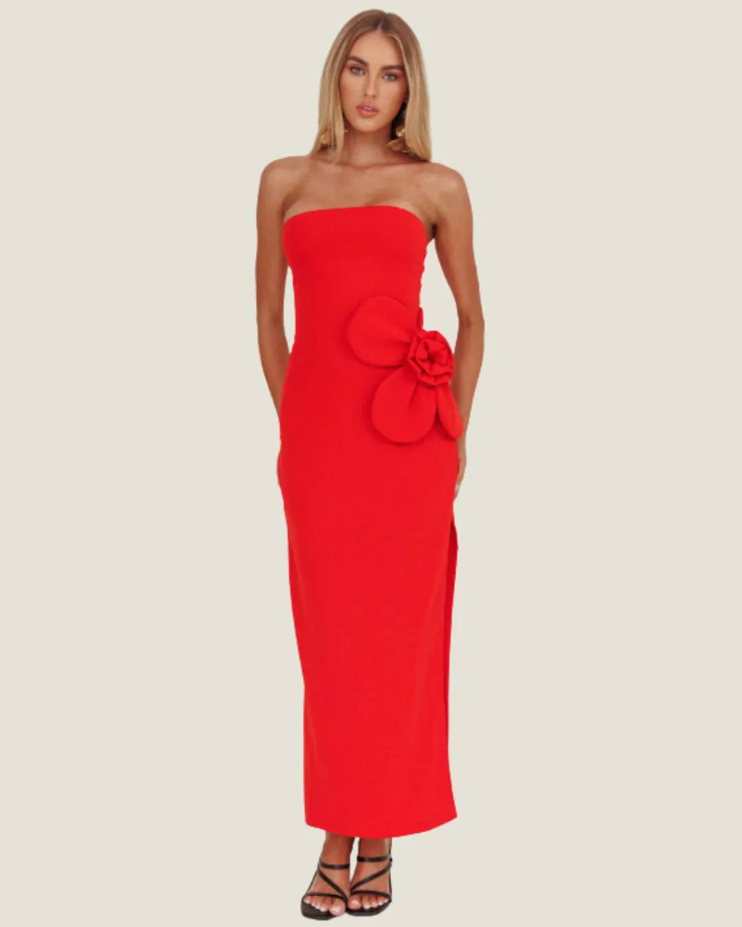 The Scarlet: Red Strapless Maxi Dress
