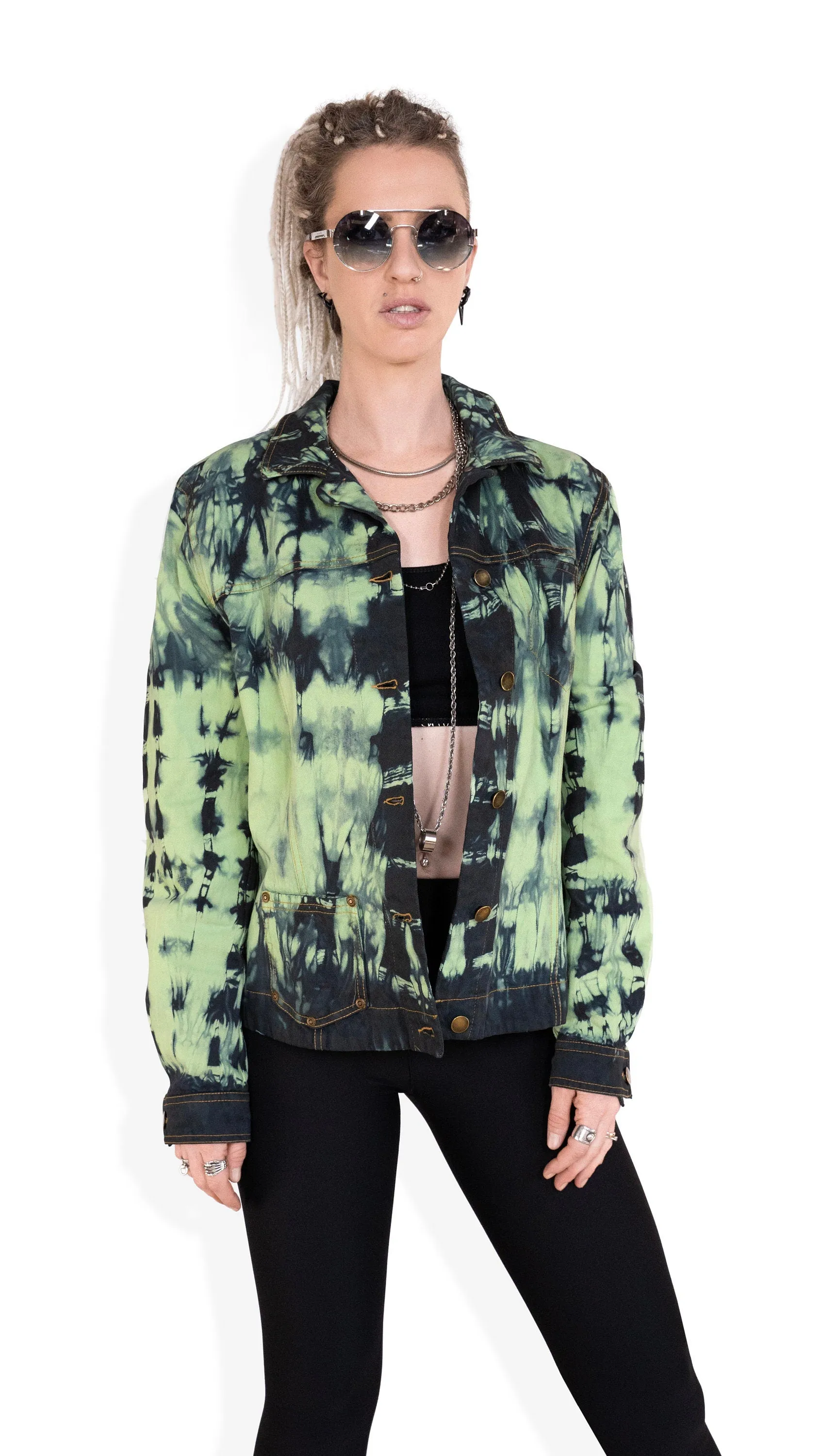 tie dye neon green denim jacket | size XL