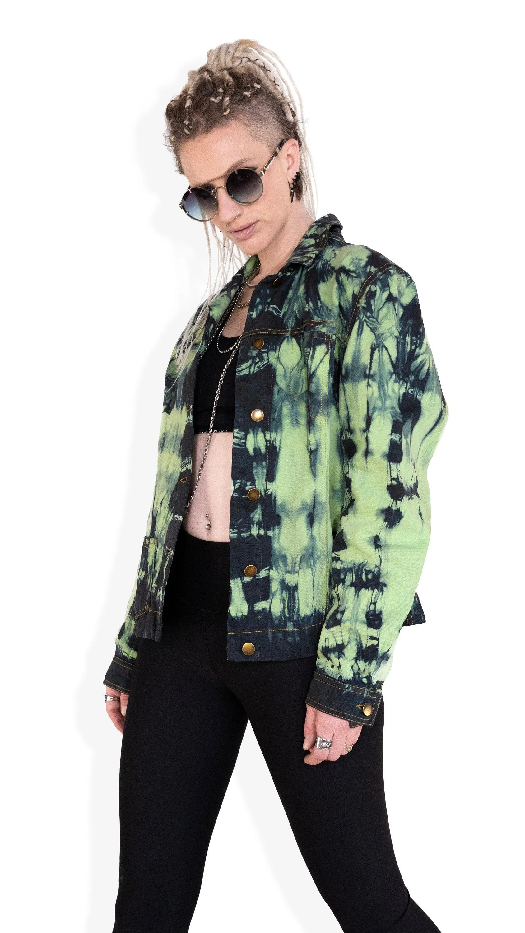 tie dye neon green denim jacket | size XL