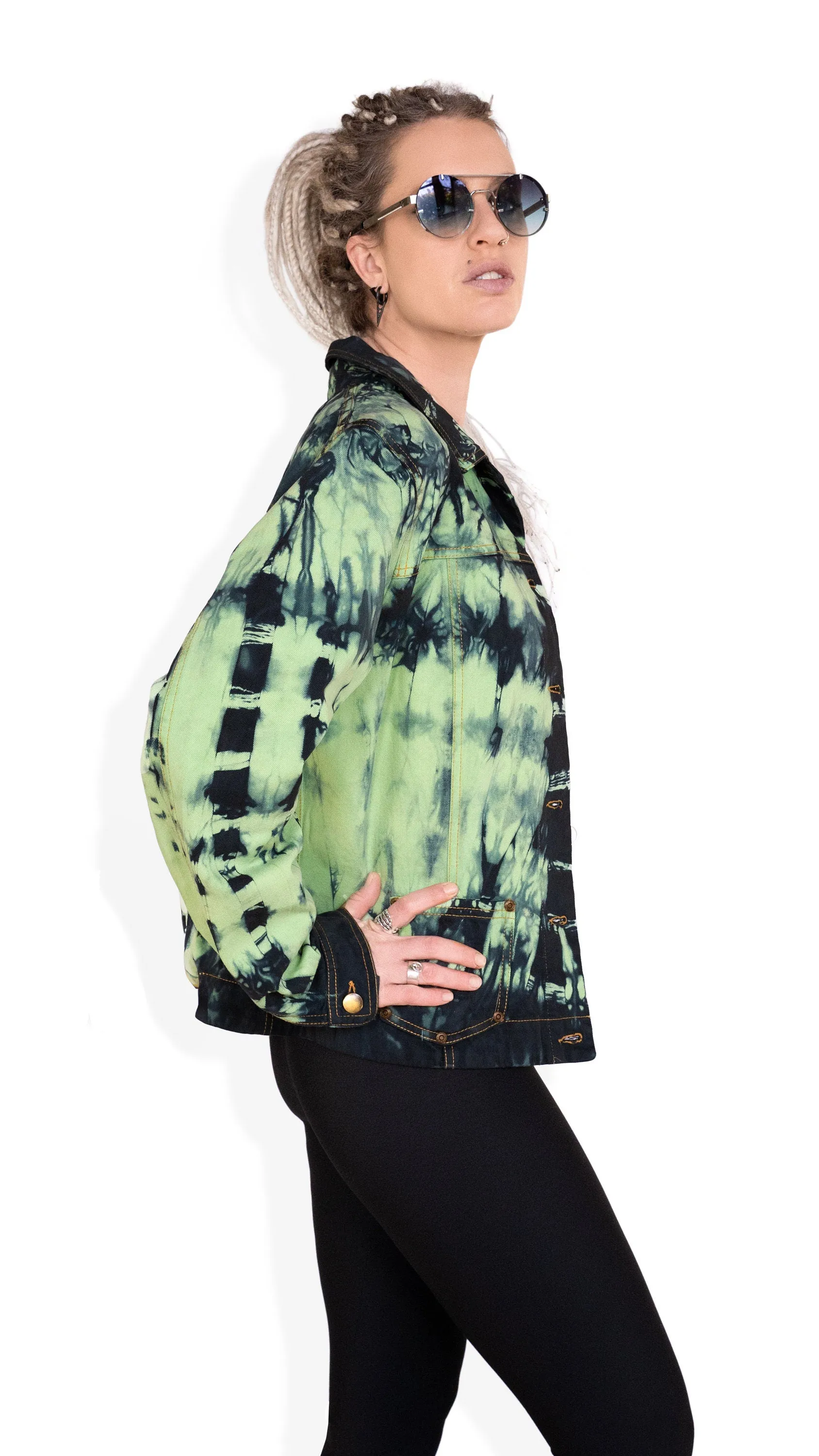 tie dye neon green denim jacket | size XL