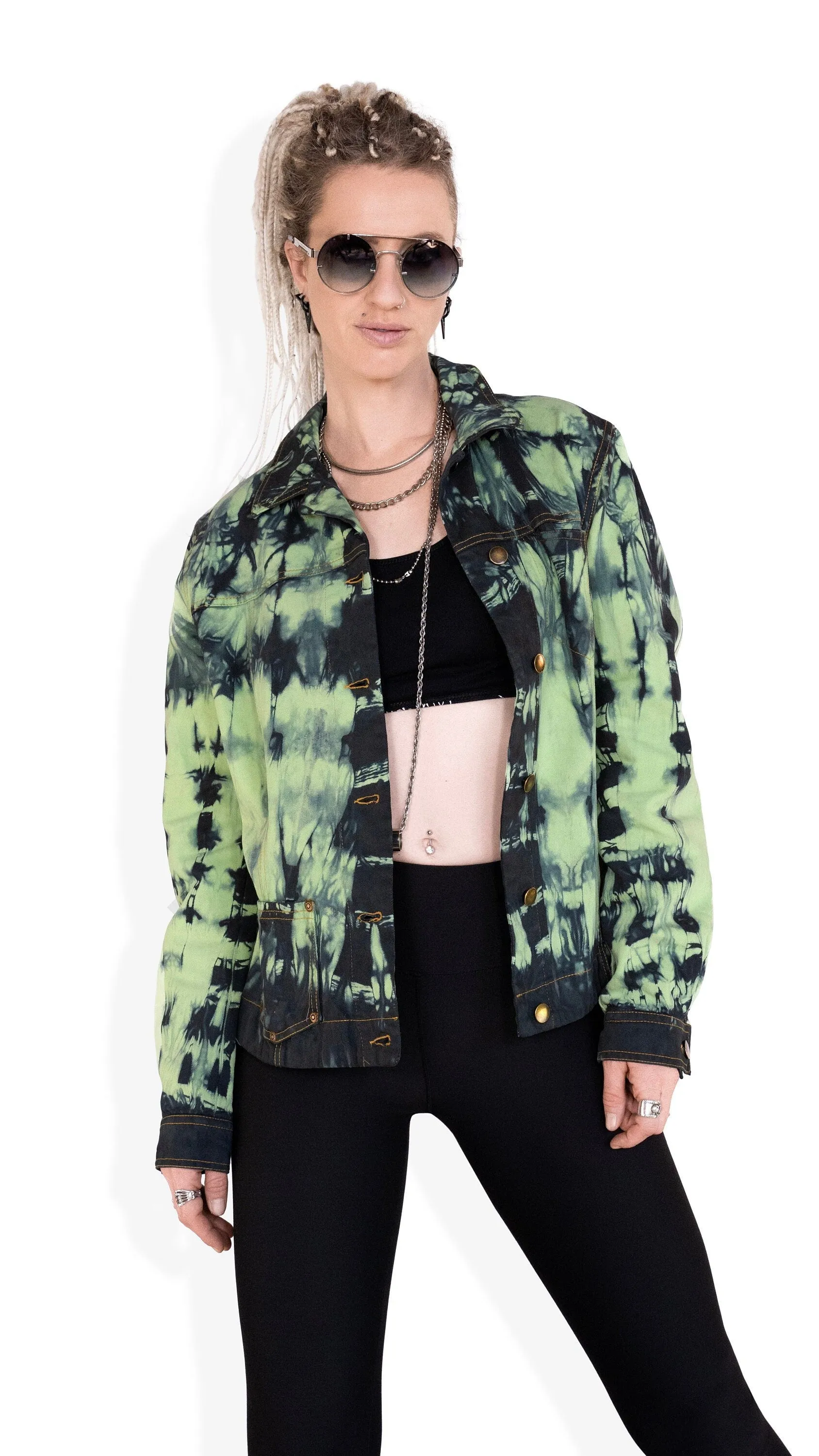tie dye neon green denim jacket | size XL