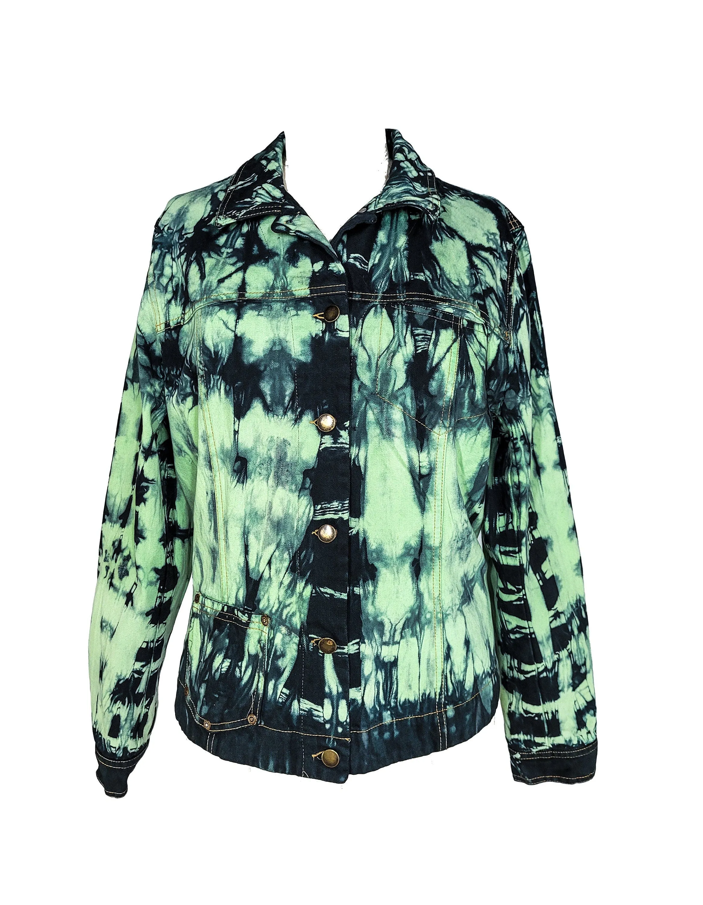 tie dye neon green denim jacket | size XL