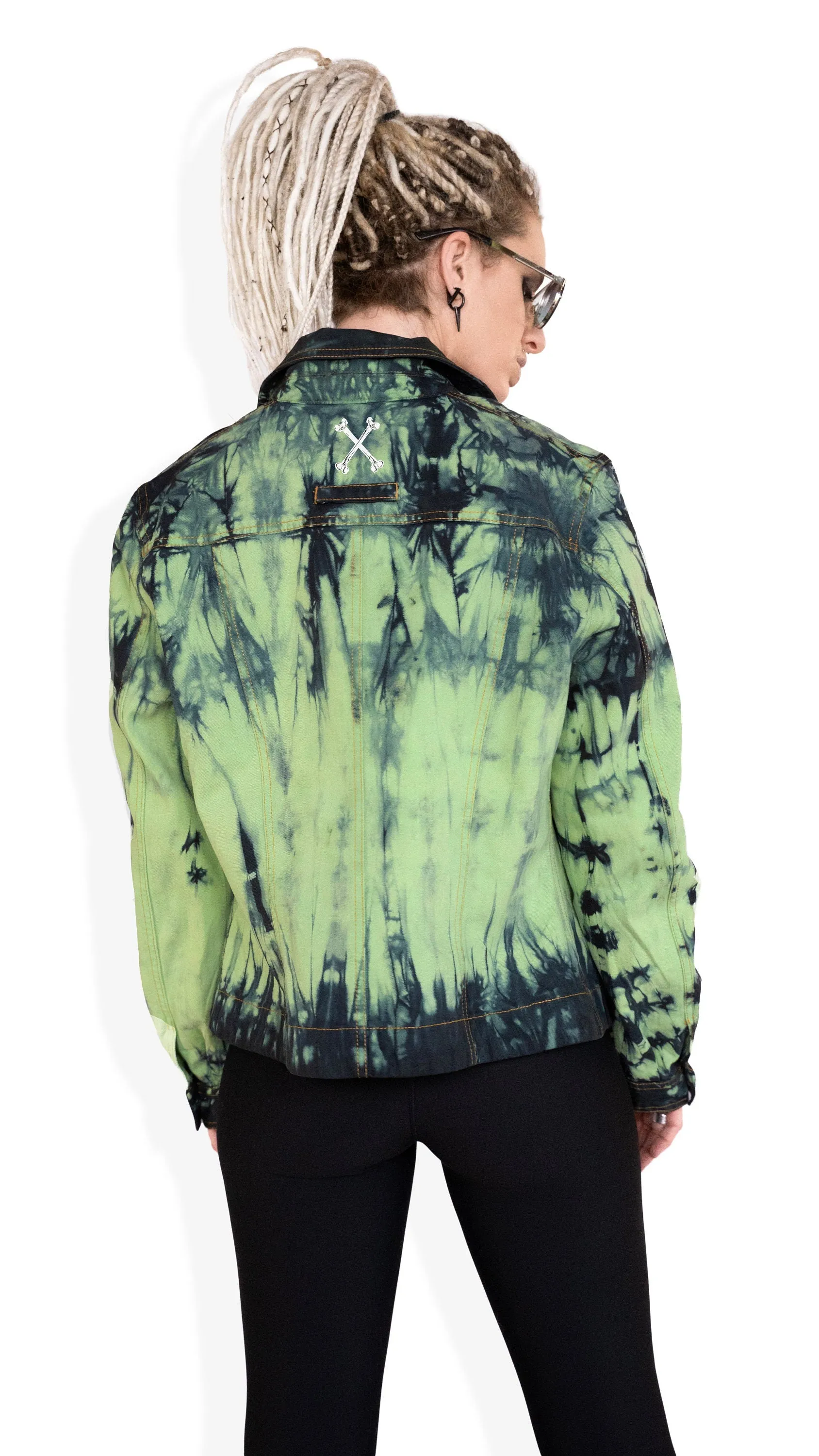 tie dye neon green denim jacket | size XL