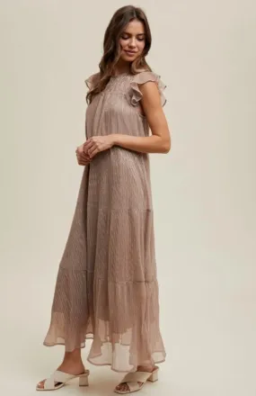 TIERED PLEATED MAXI DRESS