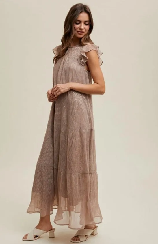 TIERED PLEATED MAXI DRESS