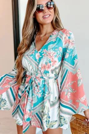 Tulum Treasure Tropical Print Open Back Romper (Off White Multi)