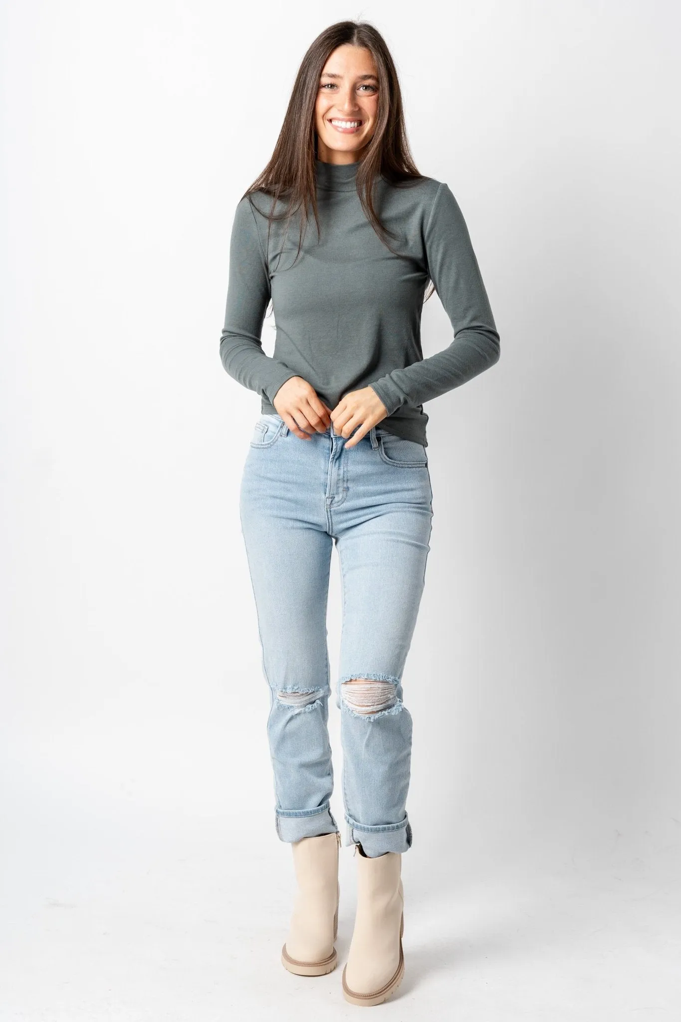 Turtleneck knit top spruce