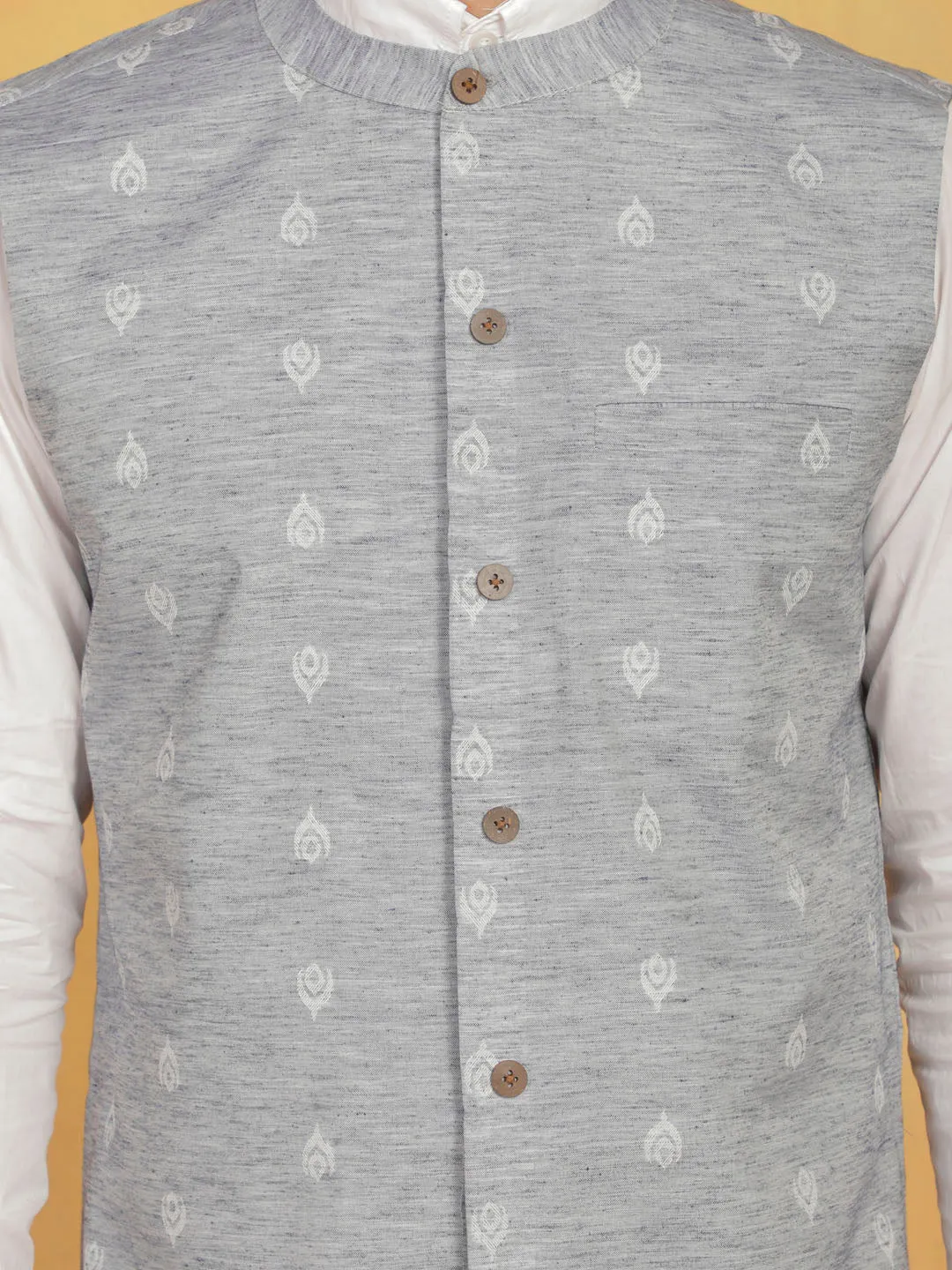 VASTRAMAY Men's Grey Cotton Nehru Jacket