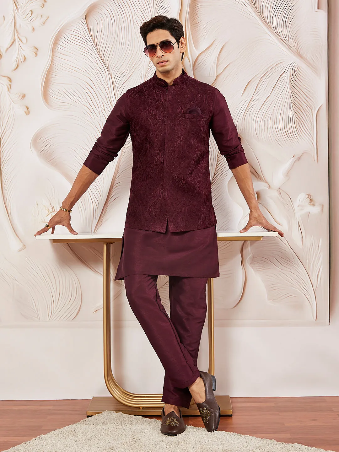 VASTRAMAY Men's Maroon - Nehru Jacket