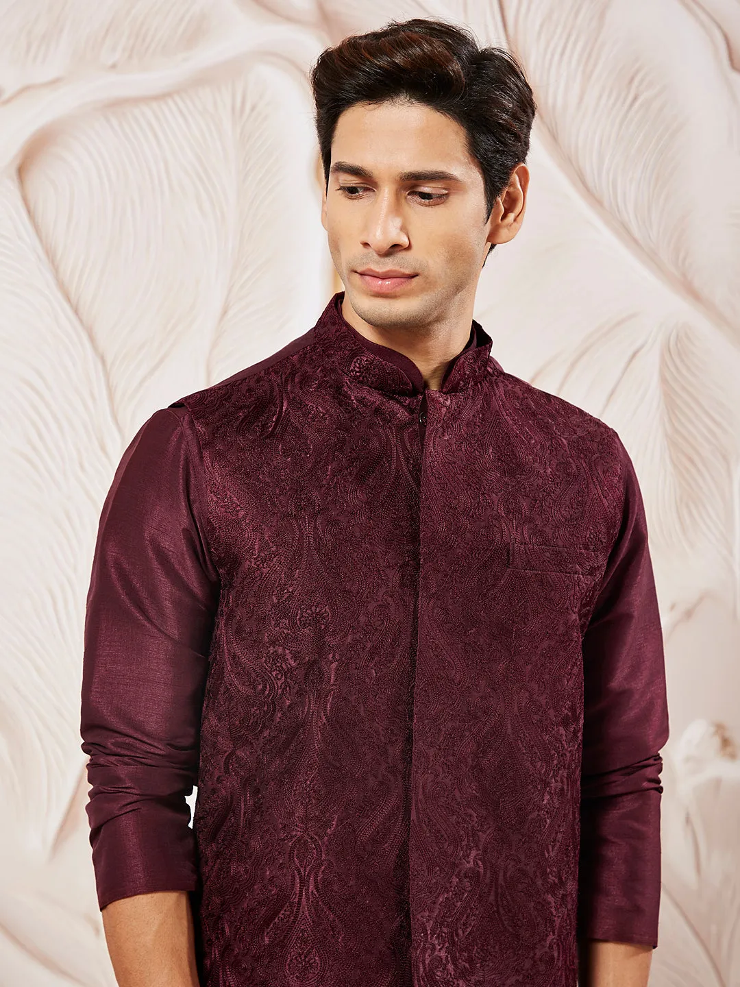 VASTRAMAY Men's Maroon - Nehru Jacket