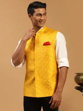 Vastramay Men's Yellow Embellished Ethnic Nehru Jacket