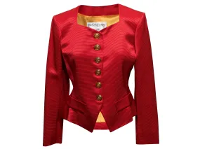 Vintage Red Yves Saint Laurent Encore 90s Ribbed Satin Jacket Size FR 38