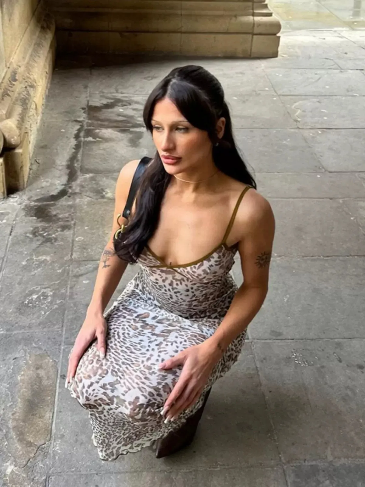 Vvsha Keira Leopard Print Mesh Maxi Dress