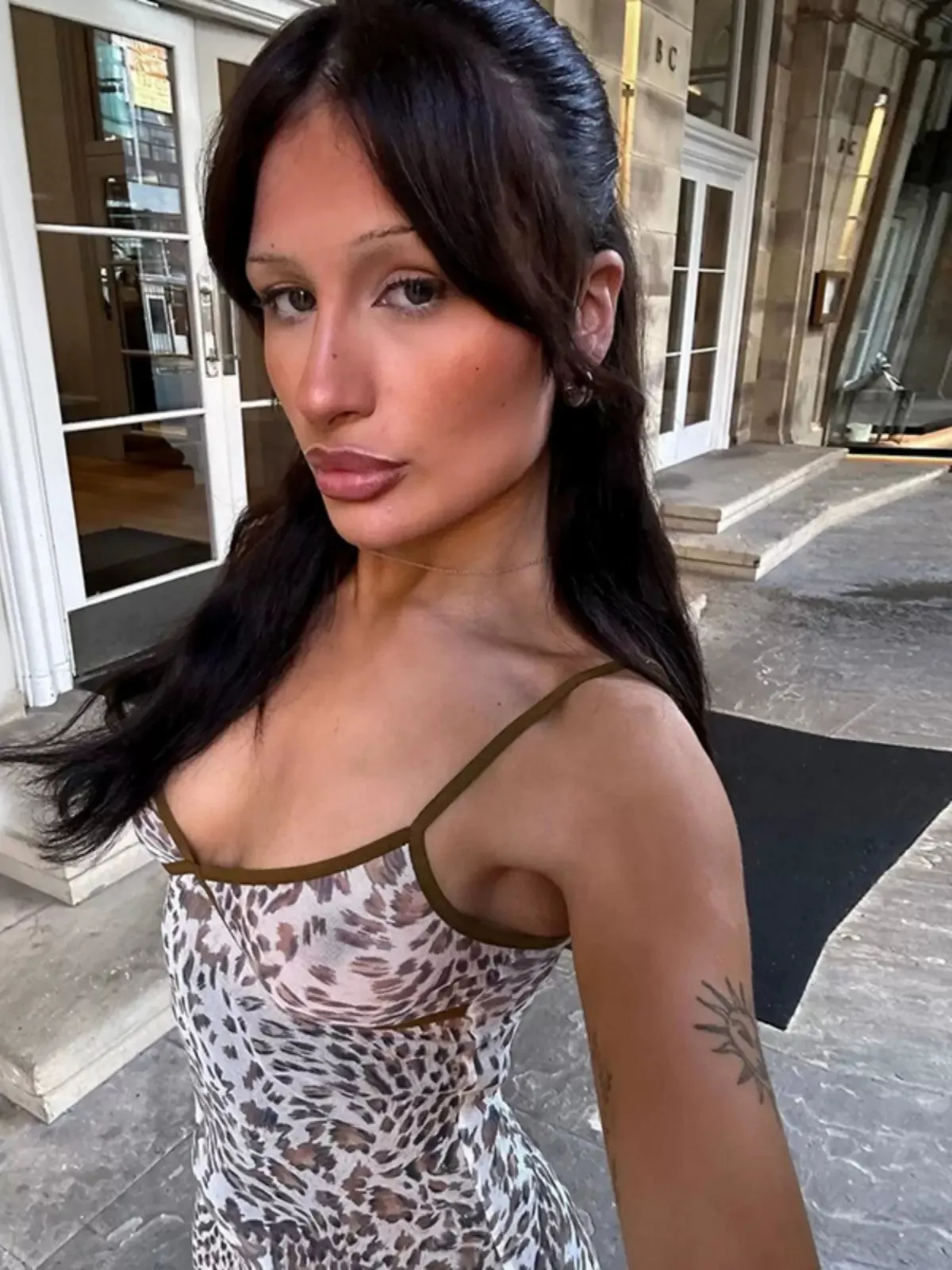 Vvsha Keira Leopard Print Mesh Maxi Dress