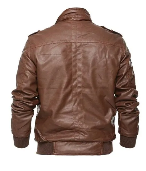 Welly Real Leather Jacket Men Brown Biker Motorcycle Genuine